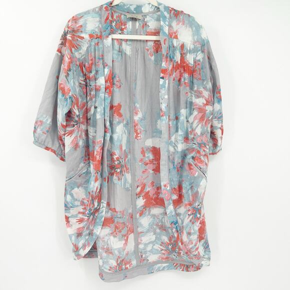 Wrap London Resortwear Summer Open Front Watercolor Floral‎ Kimono Cardigan 8/10 - Picture 1 of 6